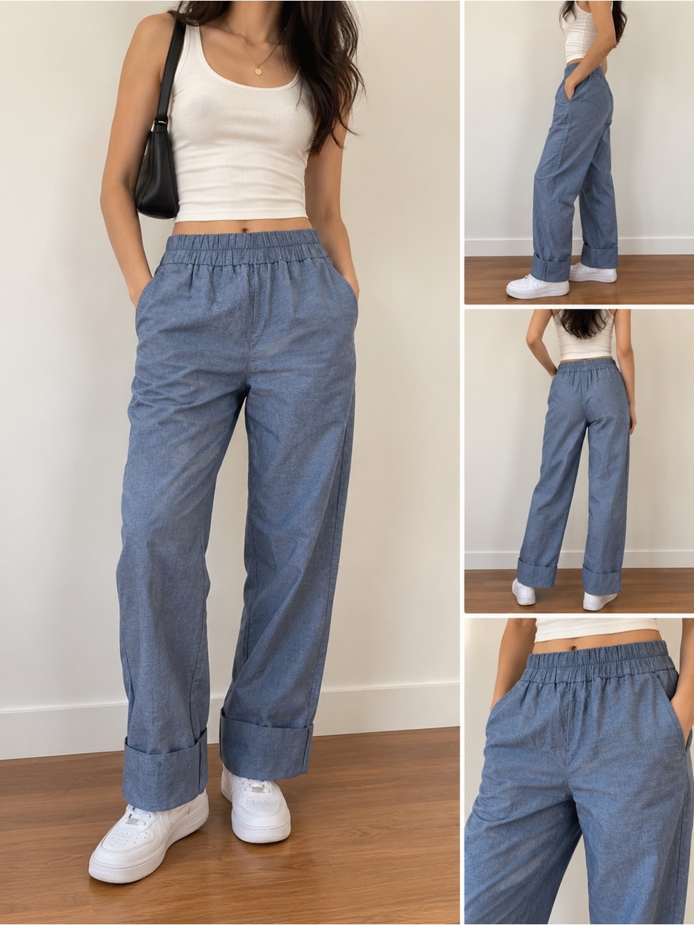 Zara Blue Cropped Folded Pants Blue